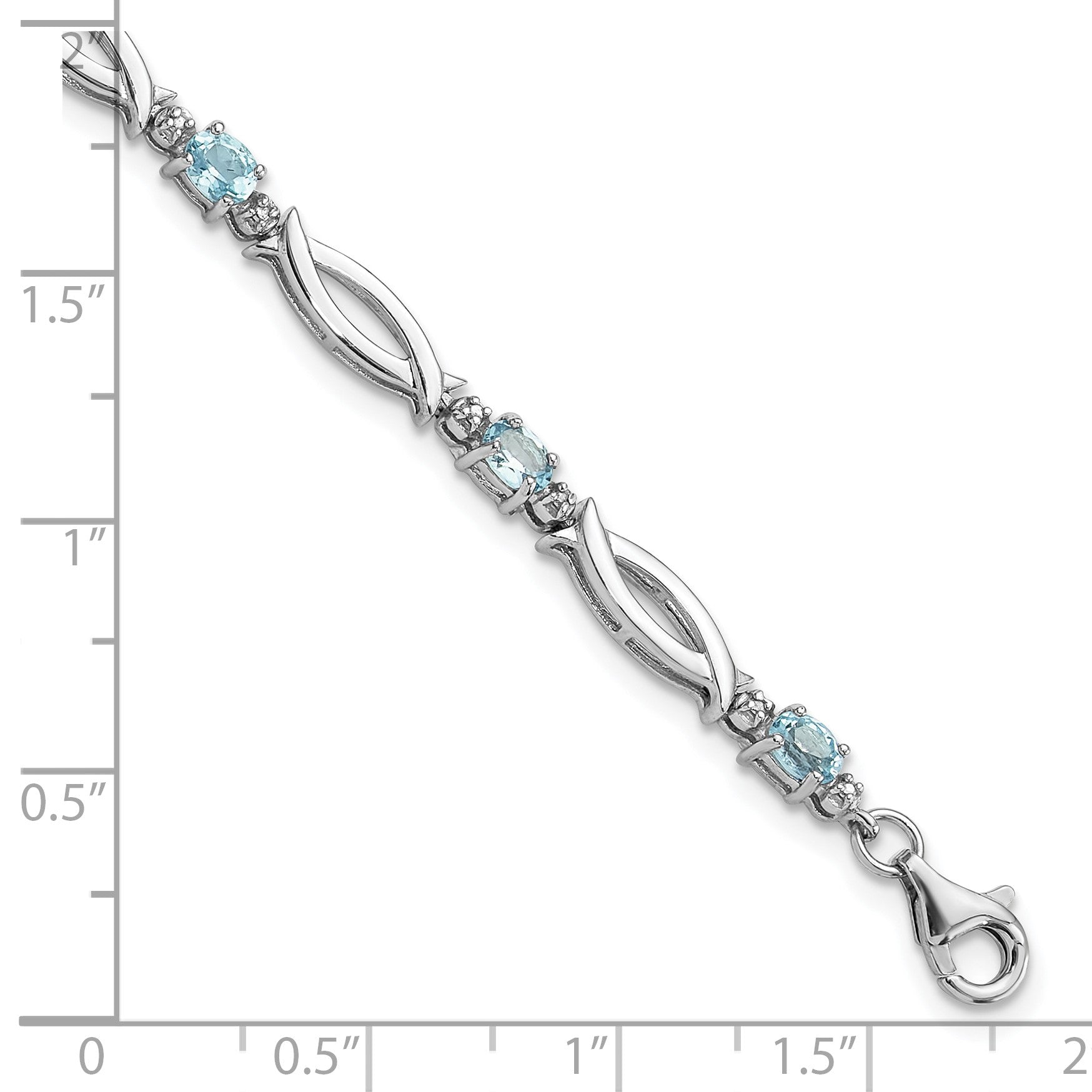 SS Rhodium-plated Light Swiss Blue Topaz and Diamond Bracelet