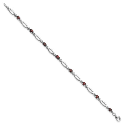 Sterling Silver Rhodium-plated Garnet and Diamond 7.25in Bracelet