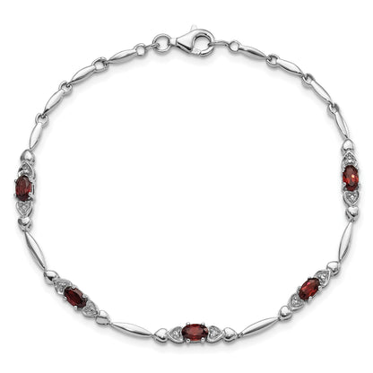 Sterling Silver Rhodium-plated Garnet and Diamond Heart 7.5in Bracelet