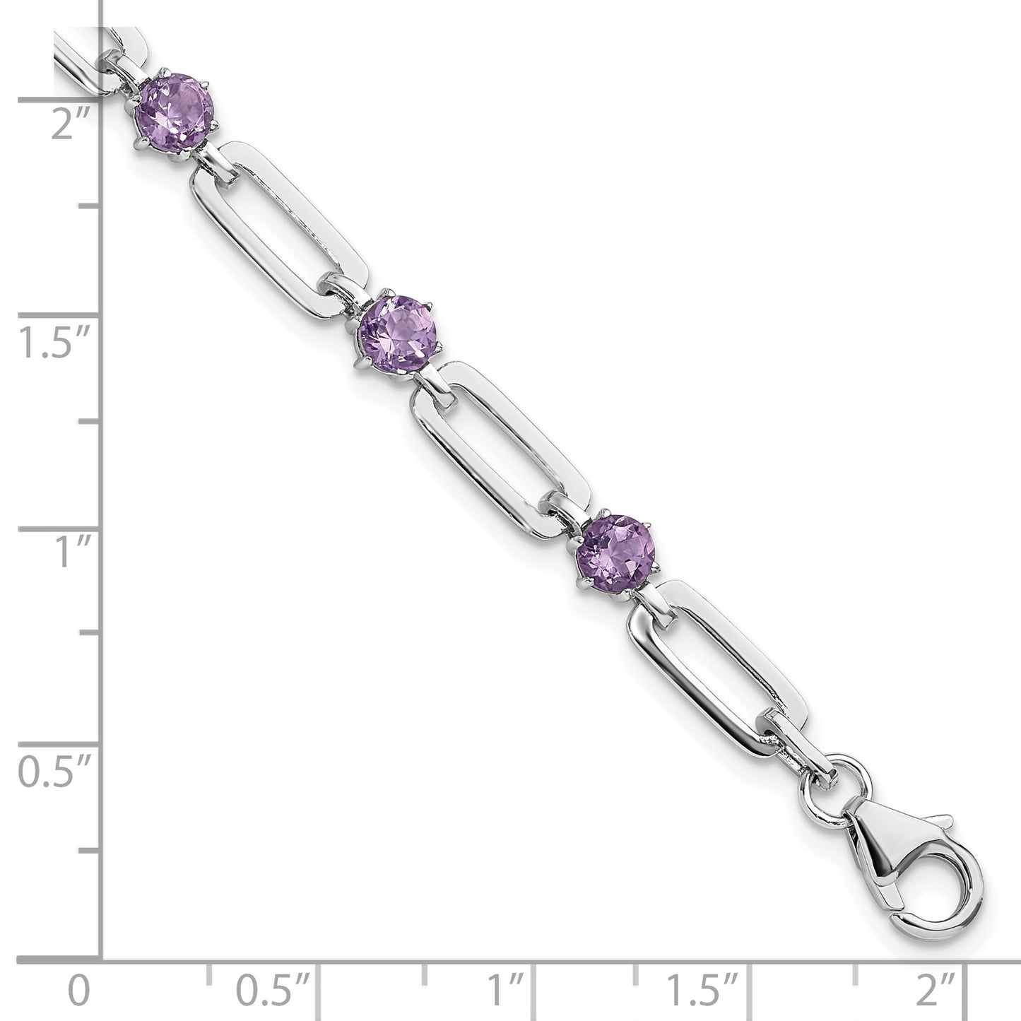 SS Rhod-plated 5mm 3.42AM Amethyst Paperclip Chain Bracelet