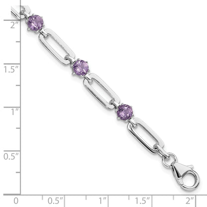 SS Rhod-plated 5mm 3.42AM Amethyst Paperclip Chain Bracelet