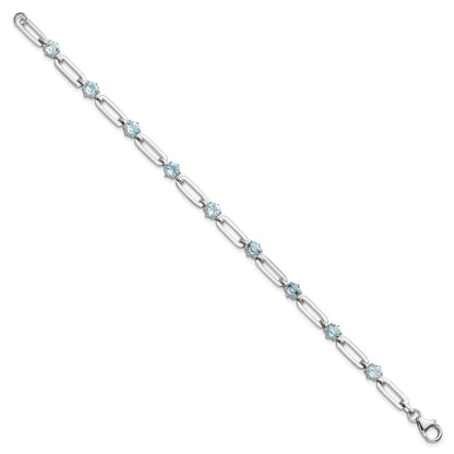 SS Rhod-plated 5mm 3.78BT Blue Topaz Paperclip Chain Bracelet