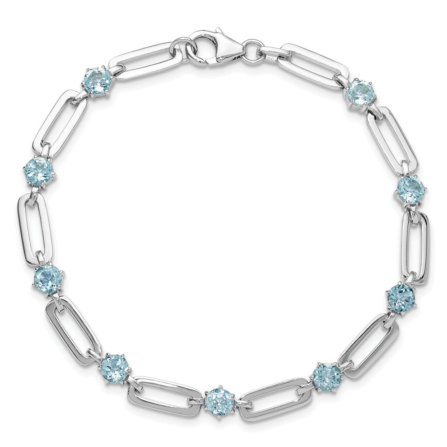 SS Rhod-plated 5mm 3.78BT Blue Topaz Paperclip Chain Bracelet