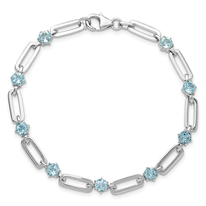 SS Rhod-plated 5mm 3.78BT Blue Topaz Paperclip Chain Bracelet
