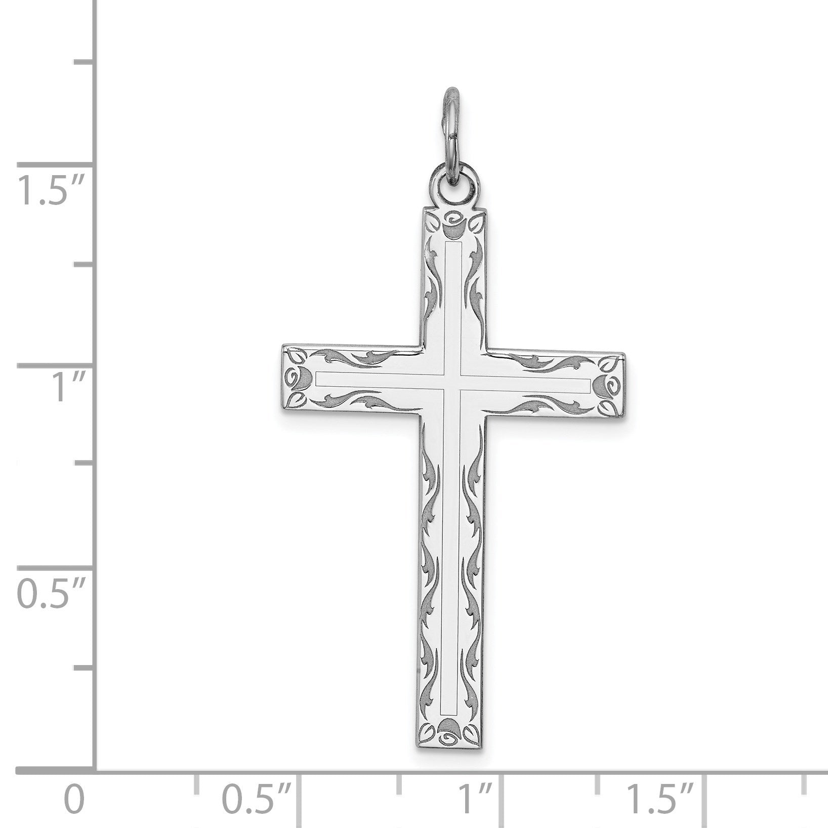 Sterling Silver Rhodium-plated Laser Cut Cross Pendant