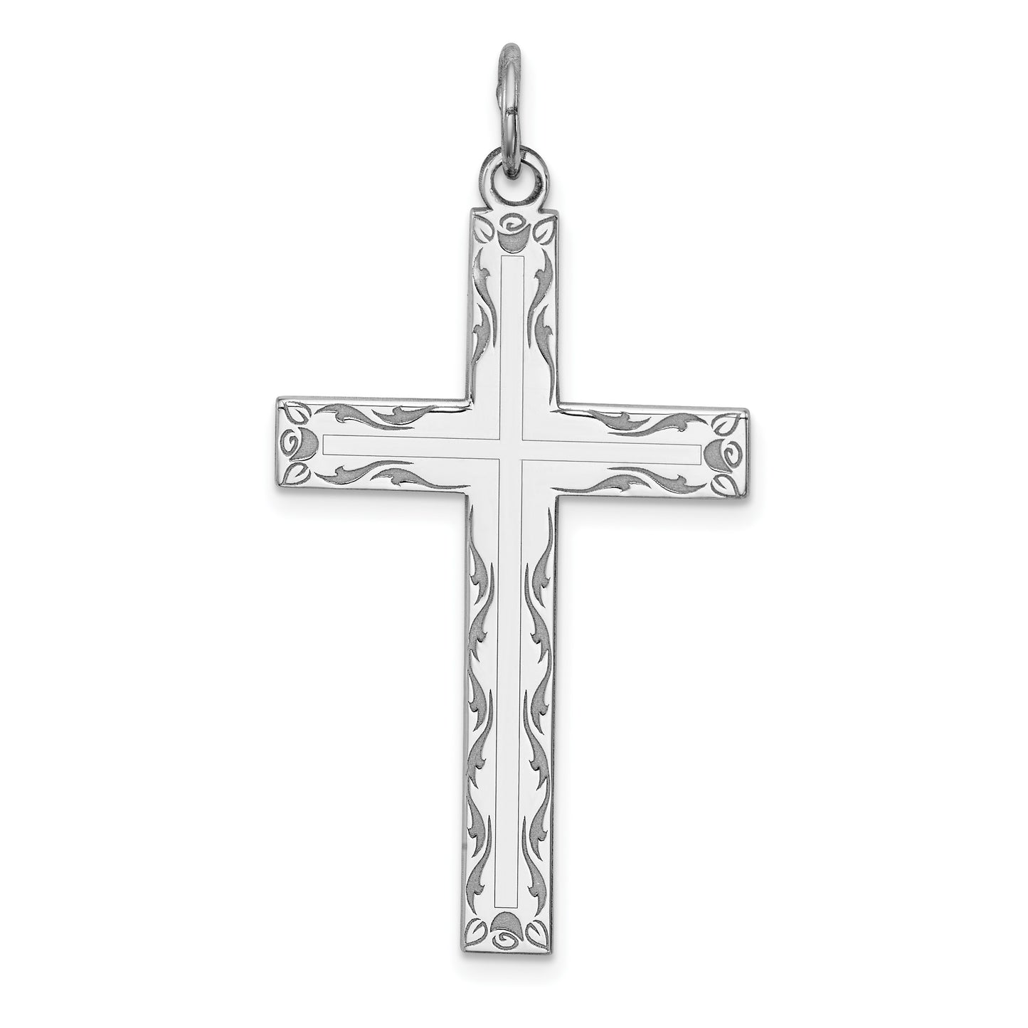 Sterling Silver Rhodium-plated Laser Cut Cross Pendant