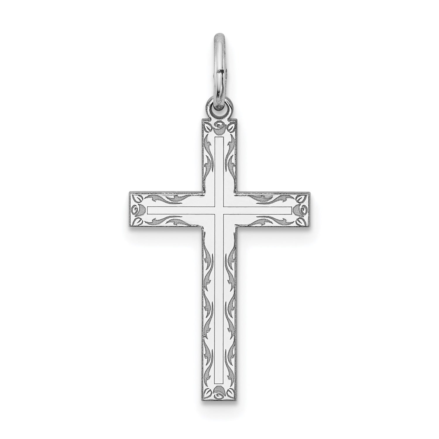 Sterling Silver Rhodium-plated Laser Cut Cross Pendant