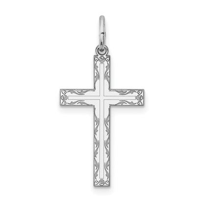 Sterling Silver Rhodium-plated Laser Cut Cross Pendant