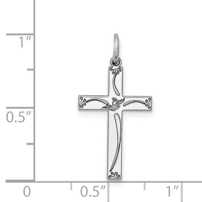 Sterling Silver Rhodium-plated Laser Cut Cross Pendant