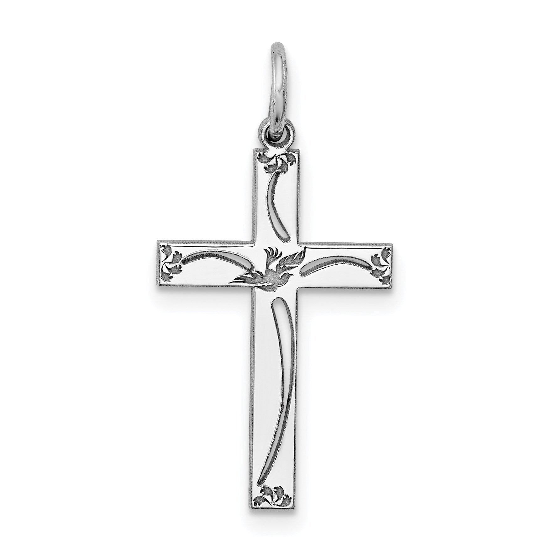 Sterling Silver Rhodium-plated Laser Cut Cross Pendant