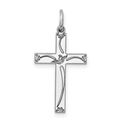 Sterling Silver Rhodium-plated Laser Cut Cross Pendant