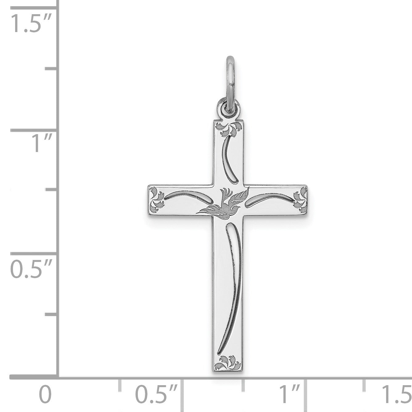 Sterling Silver Rhodium-plated Laser Cut Cross Pendant