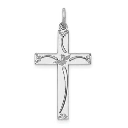 Sterling Silver Rhodium-plated Laser Cut Cross Pendant