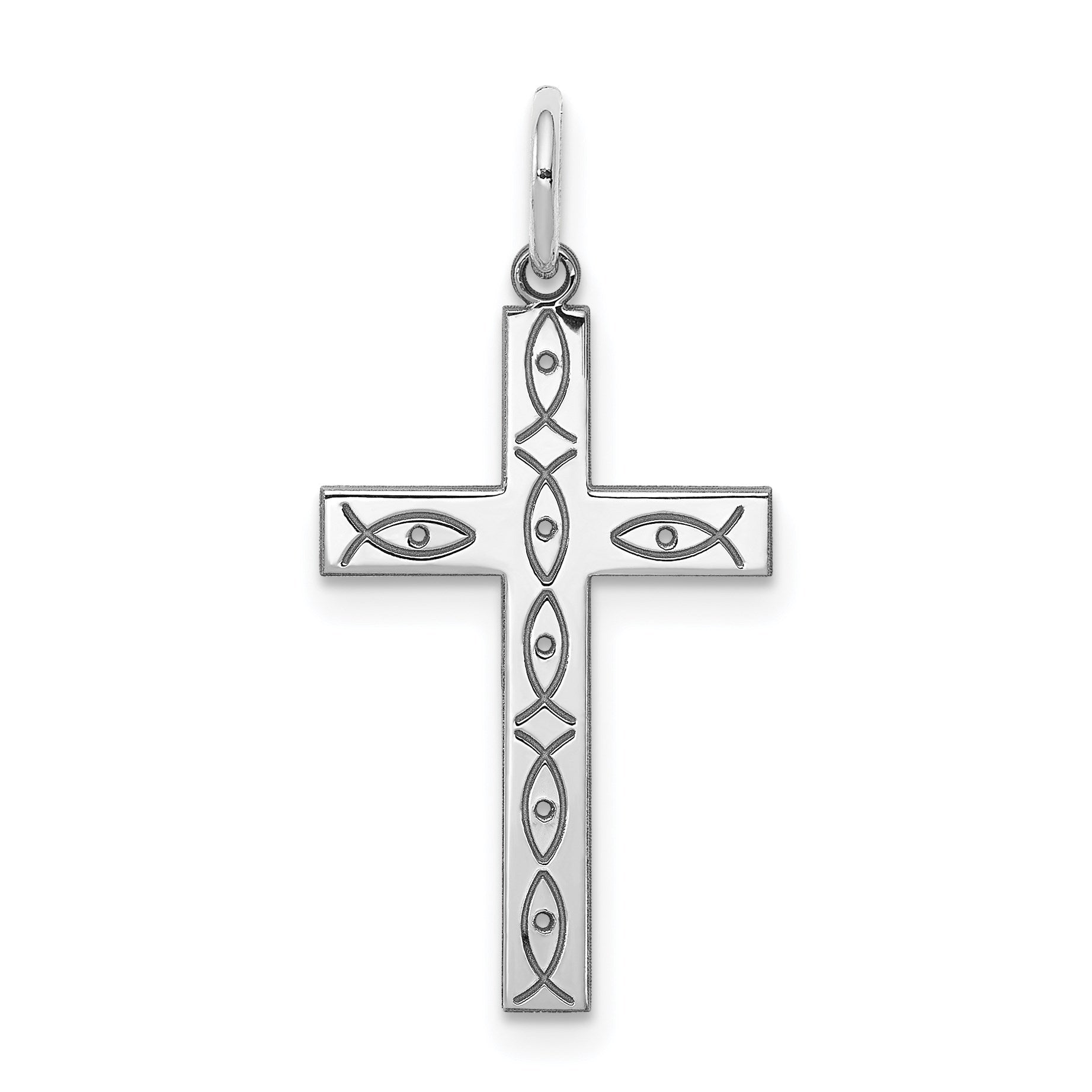 Sterling Silver Rhodium-plated Laser Cut Cross Pendant