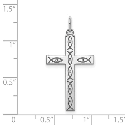 Sterling Silver Rhodium-plated Laser Cut Cross Pendant
