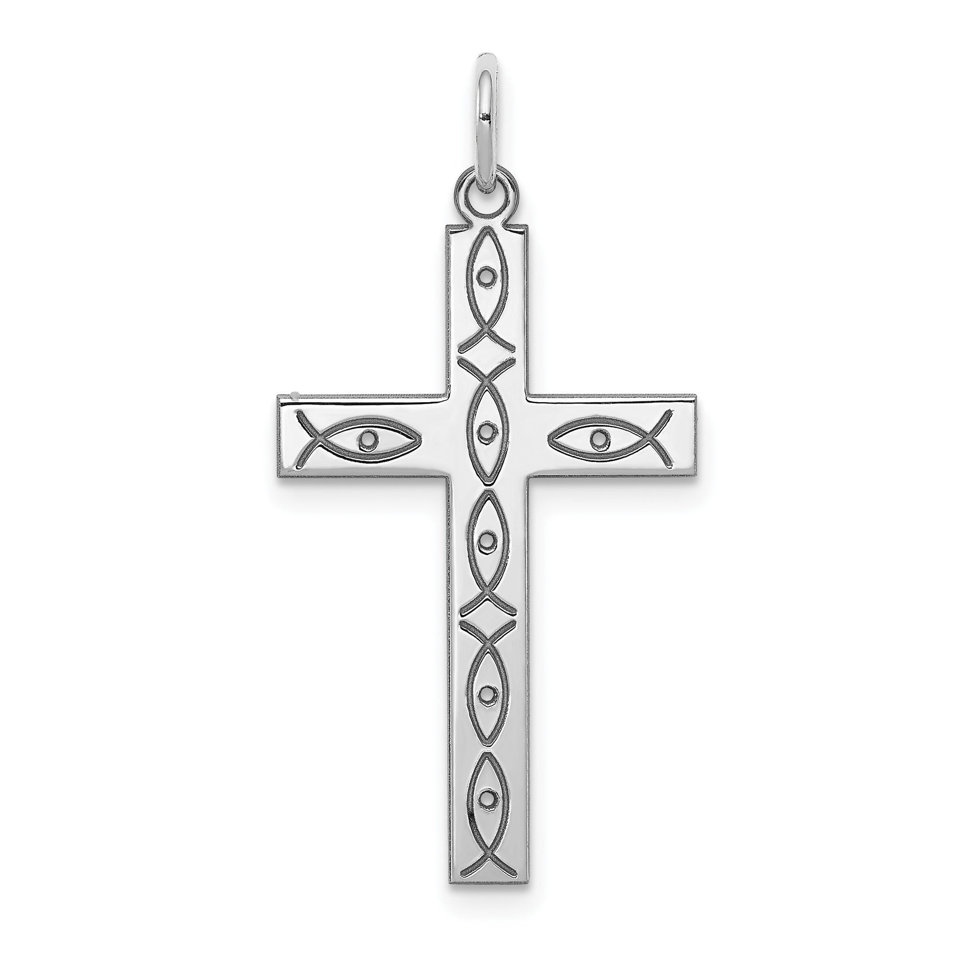 Sterling Silver Rhodium-plated Laser Cut Cross Pendant