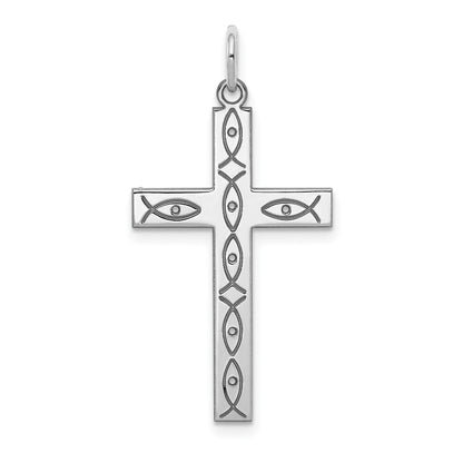 Sterling Silver Rhodium-plated Laser Cut Cross Pendant