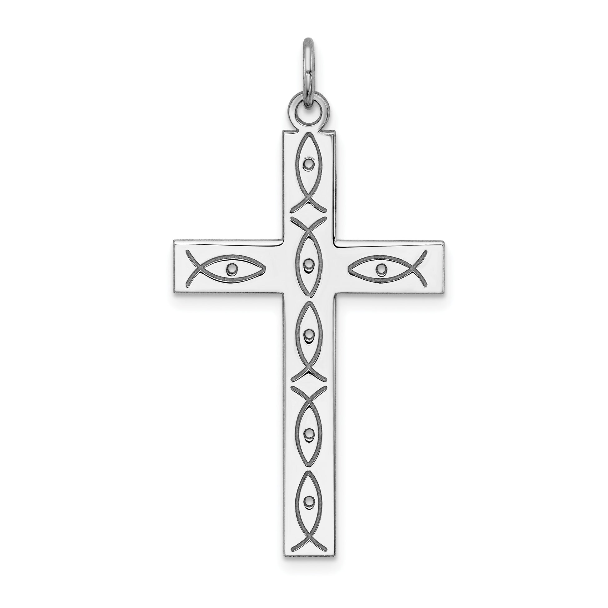 Sterling Silver Rhodium-plated Laser Cut Cross Pendant