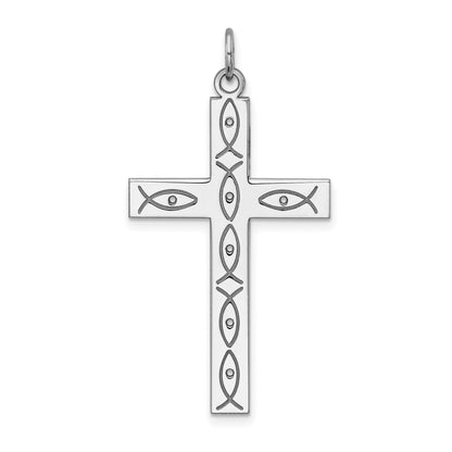 Sterling Silver Rhodium-plated Laser Cut Cross Pendant