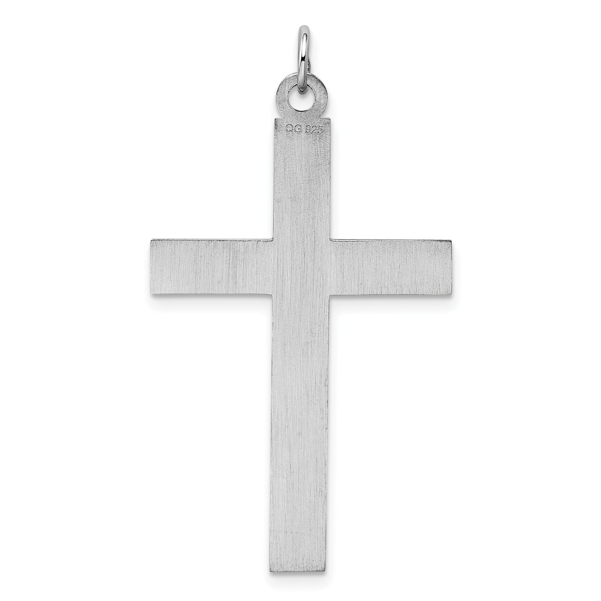Sterling Silver Rh-plated Satin & Polished Laser Cut Cross Pendant