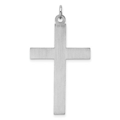 Sterling Silver Rh-plated Satin & Polished Laser Cut Cross Pendant