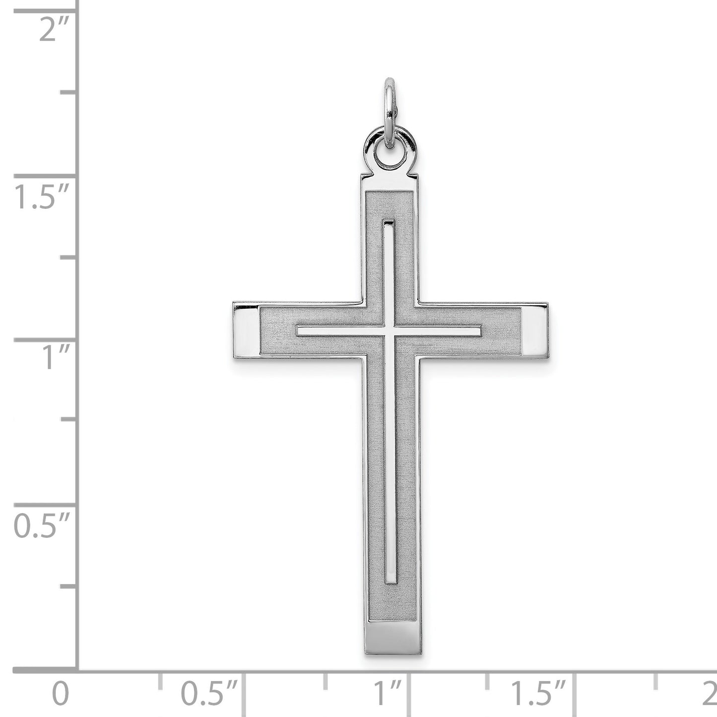 Sterling Silver Rh-plated Satin & Polished Laser Cut Cross Pendant