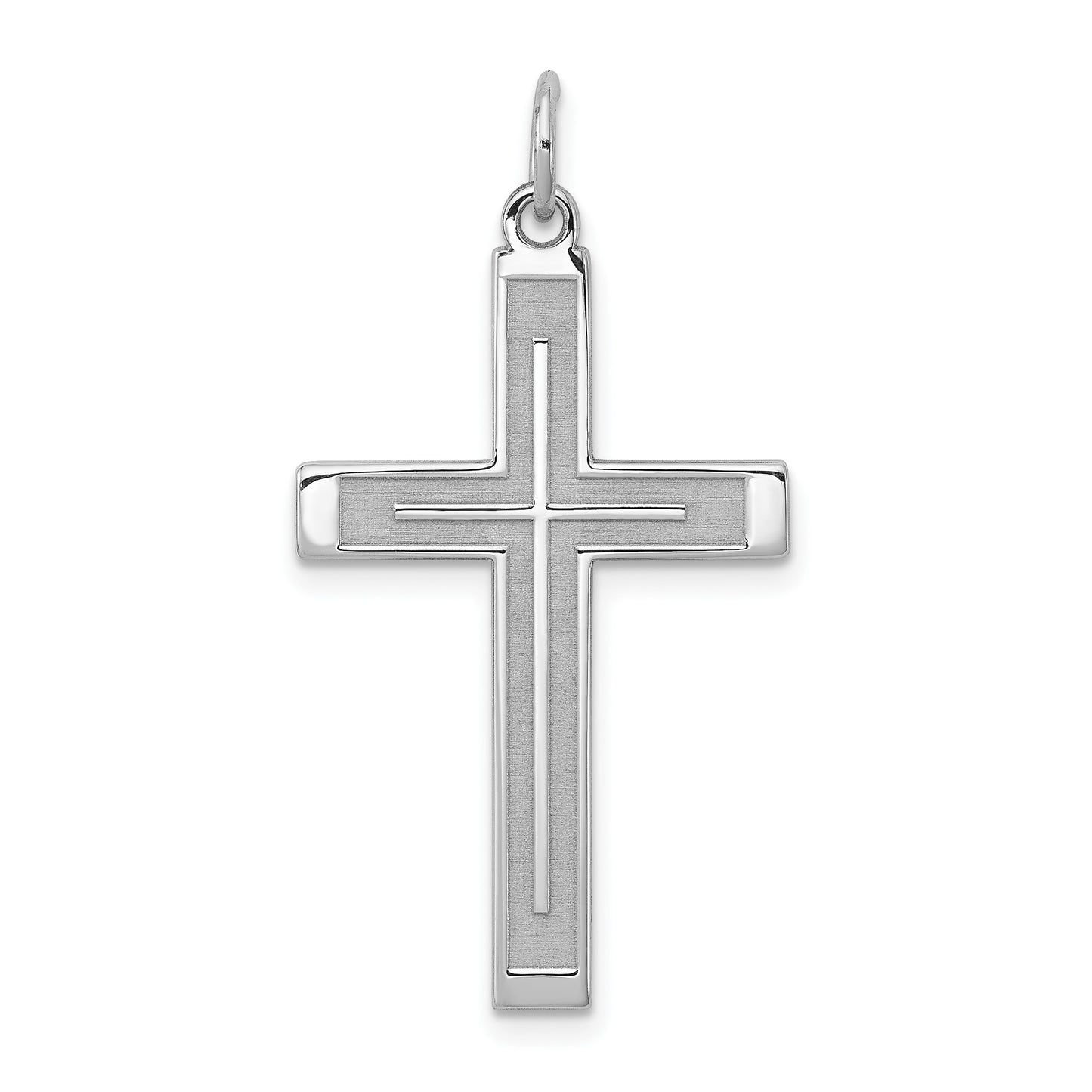 Sterling Silver Rhodium-plated Laser Cut Cross Pendant