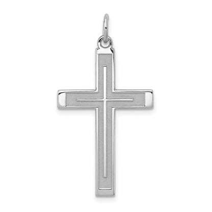 Sterling Silver Rhodium-plated Laser Cut Cross Pendant