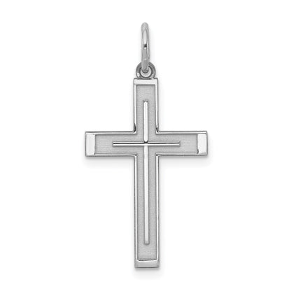 Sterling Silver Rhodium-plated Laser Cut Cross Pendant