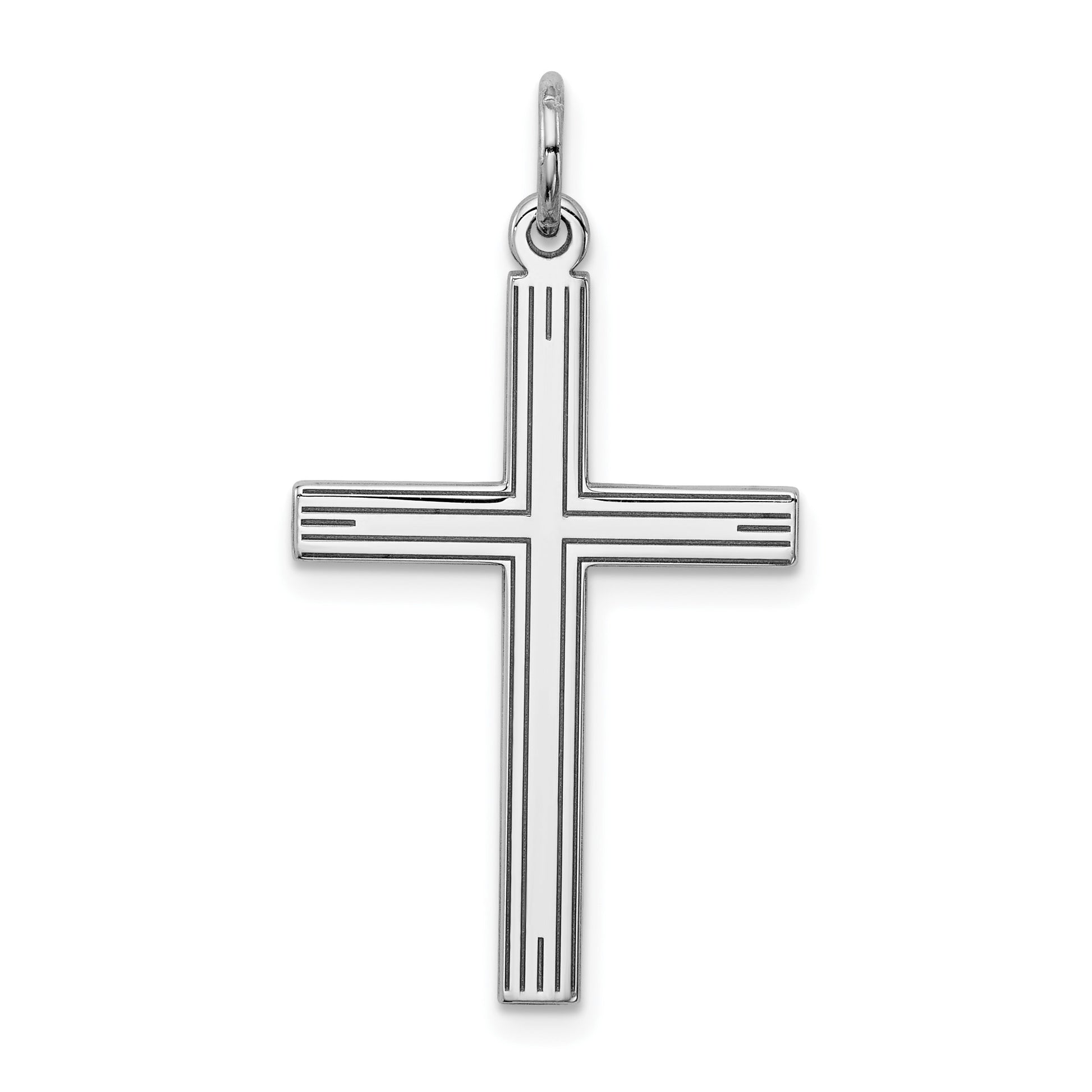Sterling Silver Rhodium-plated Laser Cut Cross Pendant