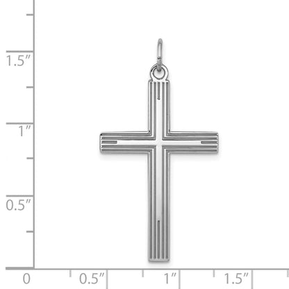 Sterling Silver Rhodium-plated Laser Cut Cross Pendant