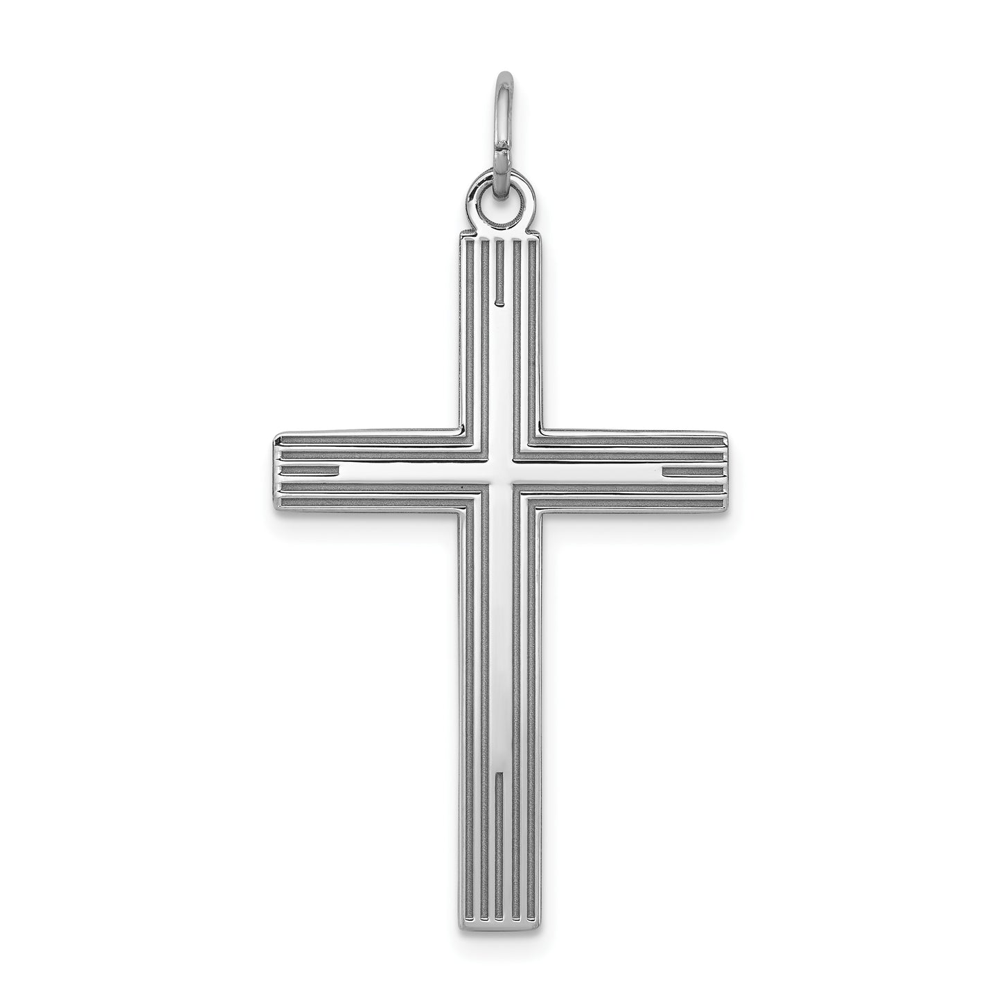 Sterling Silver Rhodium-plated Laser Cut Cross Pendant