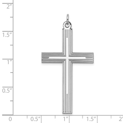 Sterling Silver Rhodium-plated Laser Cut Cross Pendant