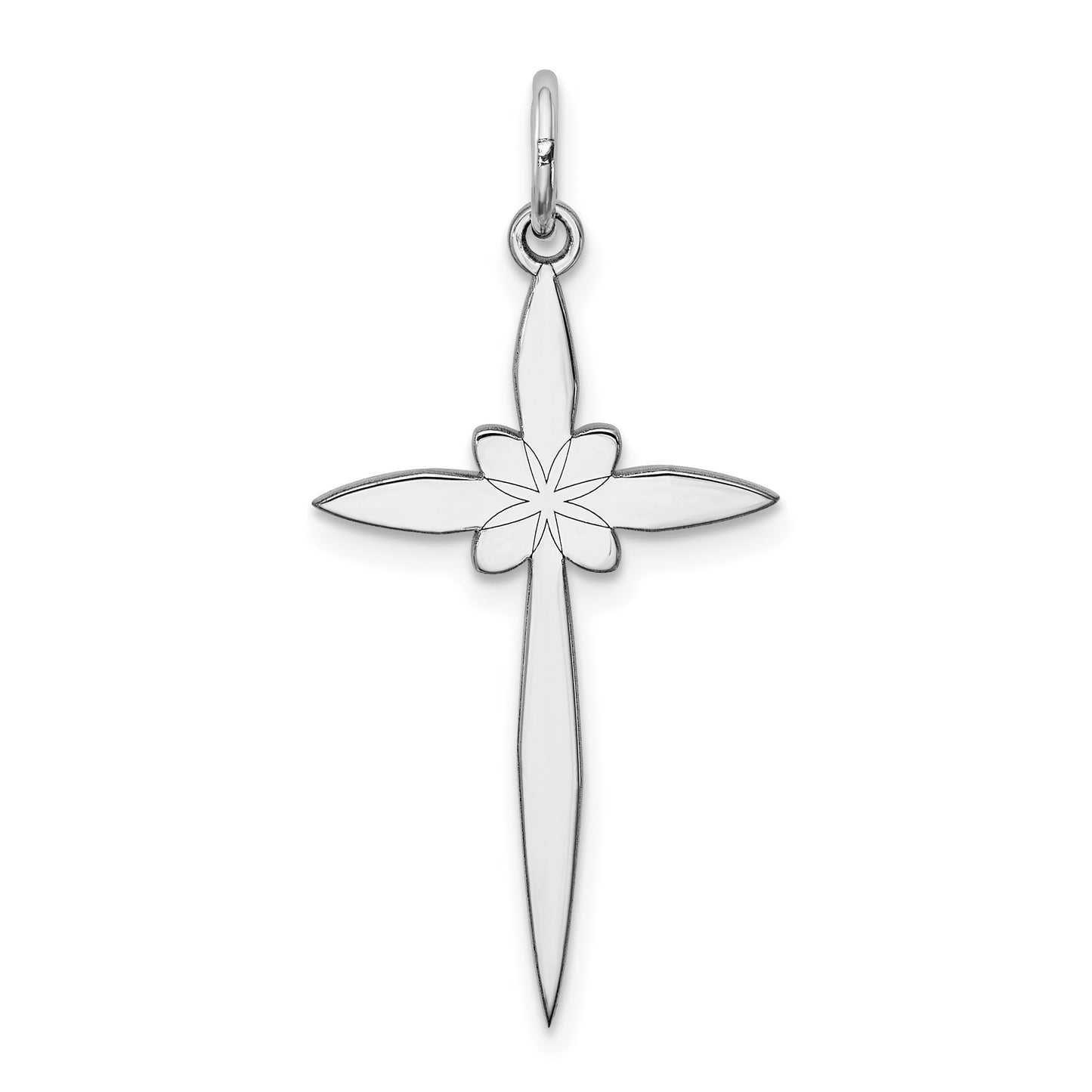Sterling Silver Rhodium-plated Laser Cut Cross Pendant