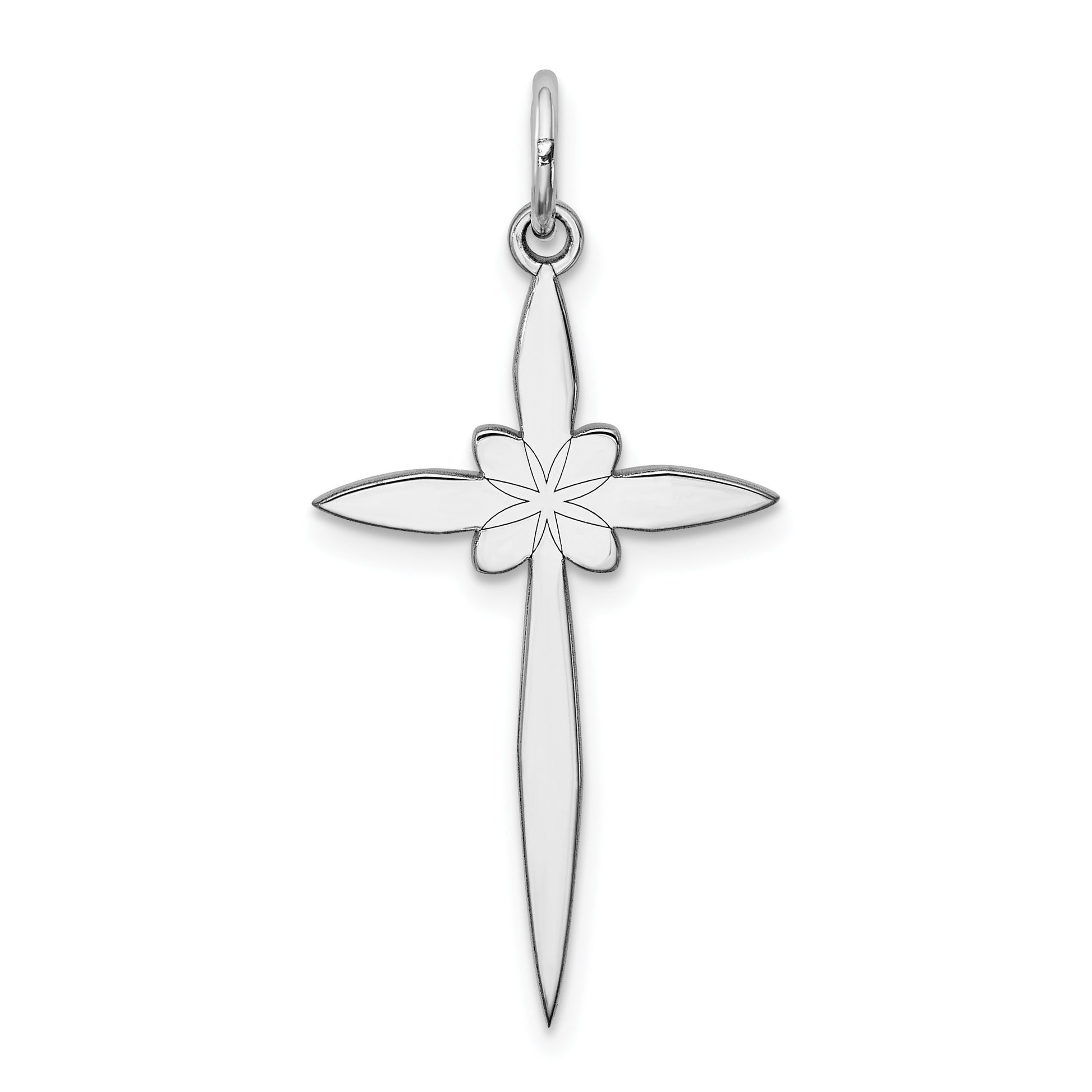 Sterling Silver Rhodium-plated Laser Cut Cross Pendant