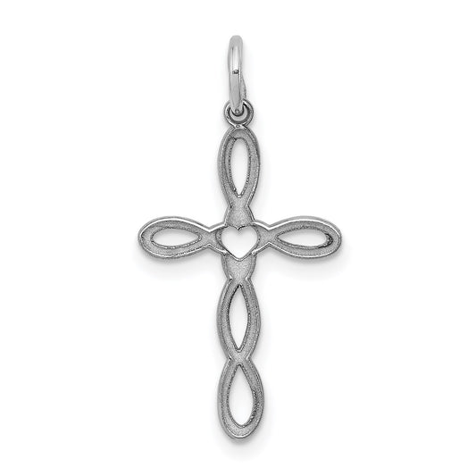 Sterling Silver Rhodium-plated Laser Cut Cross Pendant