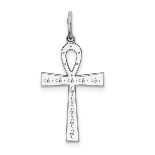 Sterling Silver Rhodium-plated Laser Cut Cross Pendant