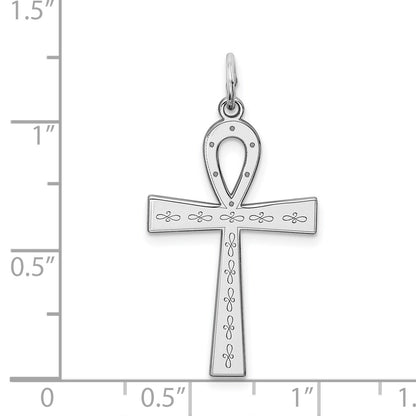 Sterling Silver Rhodium-plated Laser Cut Cross Pendant