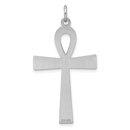 Sterling Silver Rhodium-plated Laser Cut Cross Pendant