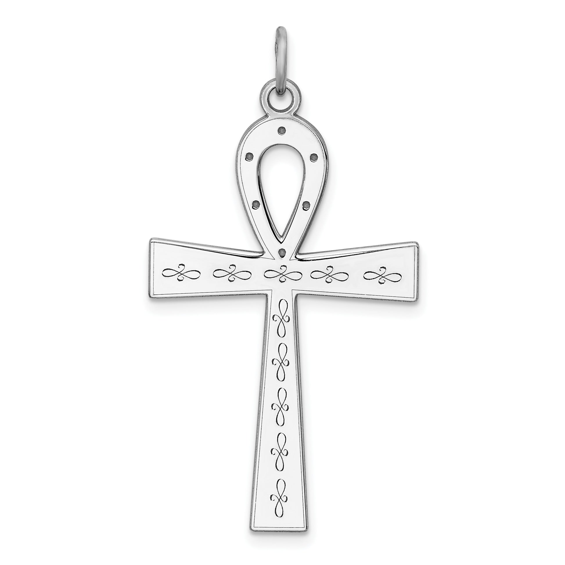 Sterling Silver Rhodium-plated Laser Cut Cross Pendant