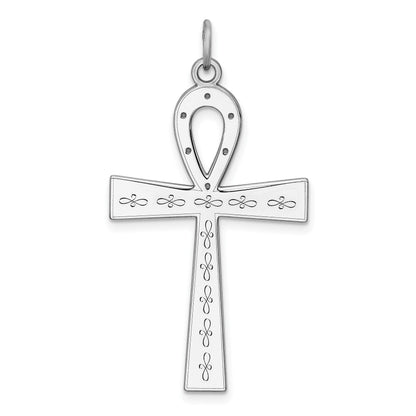 Sterling Silver Rhodium-plated Laser Cut Cross Pendant