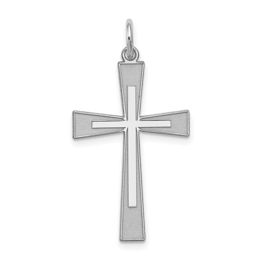 Sterling Silver Rhodium-plated Laser Cut Cross Pendant