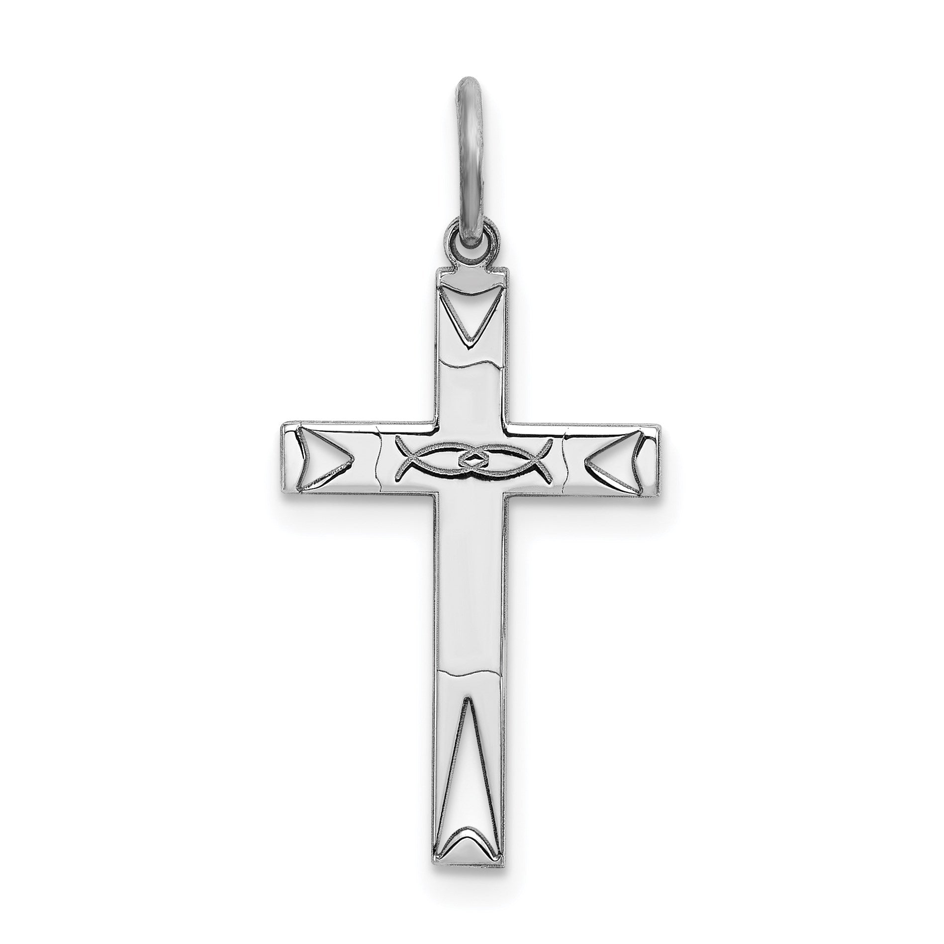 Sterling Silver Rhodium-plated Laser Cut Cross Pendant
