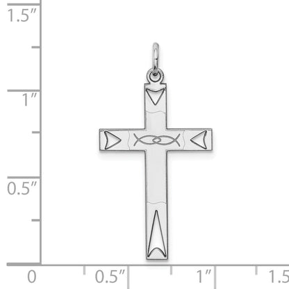 Sterling Silver Rhodium-plated Laser Cut Cross Pendant