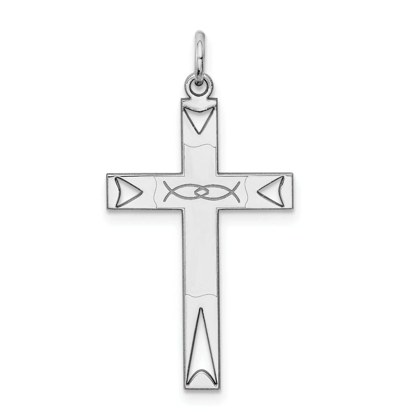 Sterling Silver Rhodium-plated Laser Cut Cross Pendant