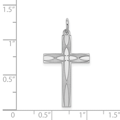 Sterling Silver Rhodium-plated Laser Cut Cross Pendant