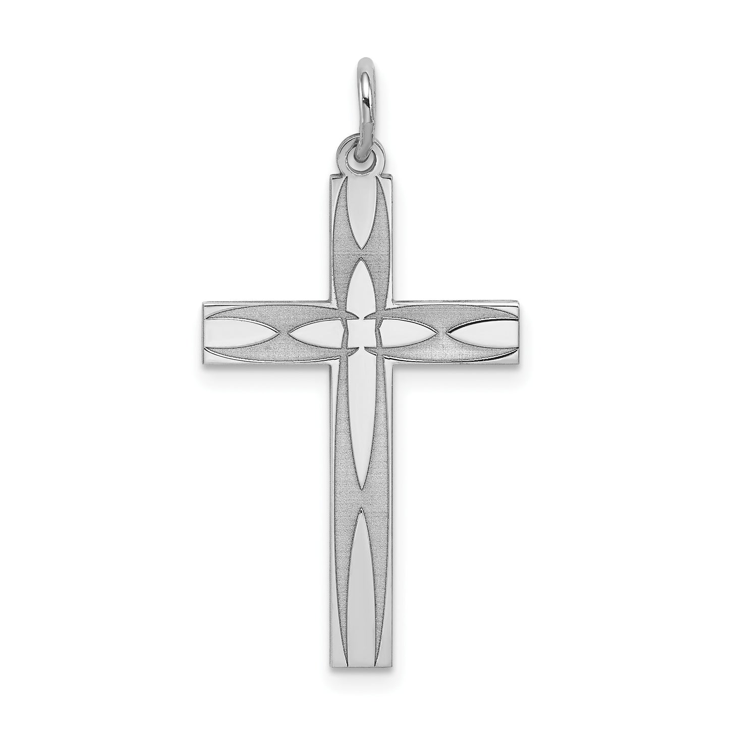 Sterling Silver Rhodium-plated Laser Cut Cross Pendant
