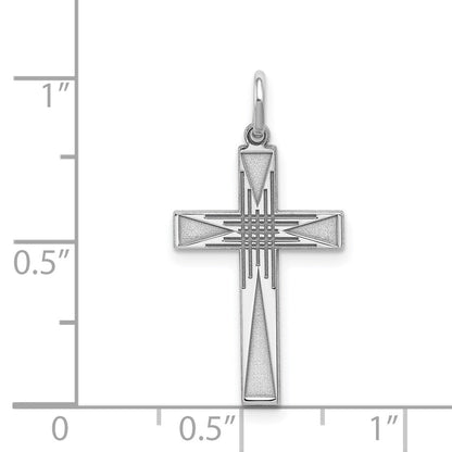 Sterling Silver Rhodium-plated Laser Cut Cross Pendant