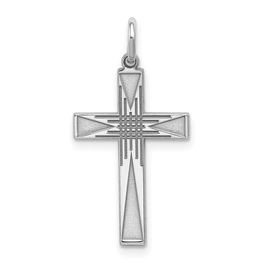 Sterling Silver Rhodium-plated Laser Cut Cross Pendant