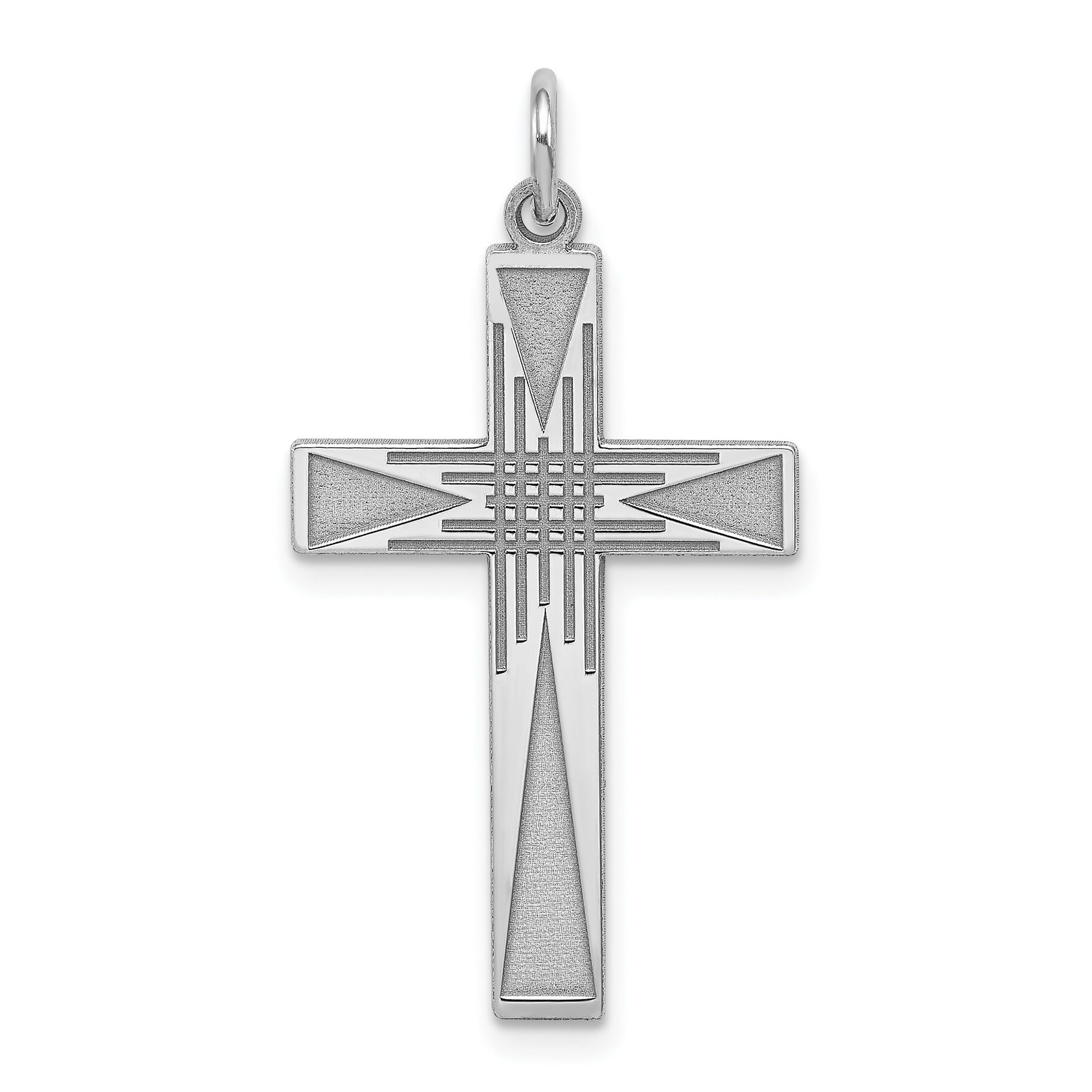 Sterling Silver Rhodium-plated Laser Cut Cross Pendant